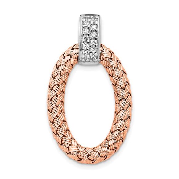 Rose Gold Tone Plated Silver & CZ Braided Oval Pendant, 17 x 30mm - Picture 2 of 6